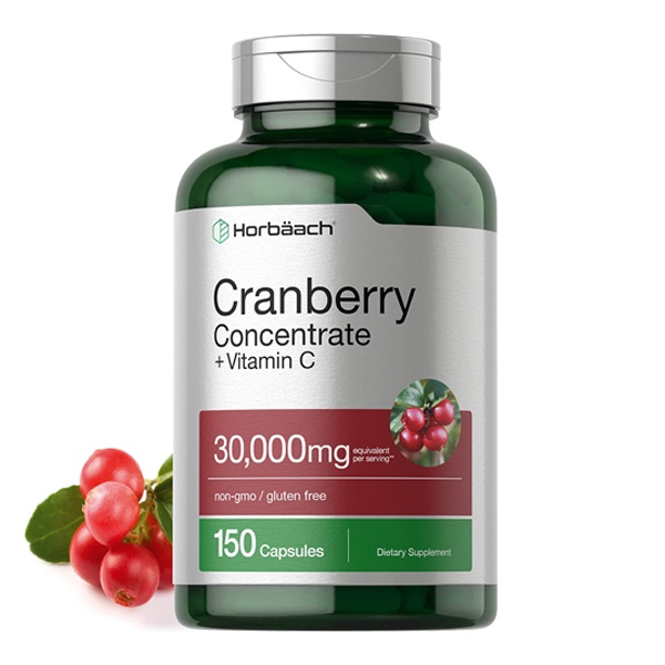 Horbaach Cranberry (30,000 mg) + Vitamin C hỗ trợ bàng quang và đường tiết niệu 150v