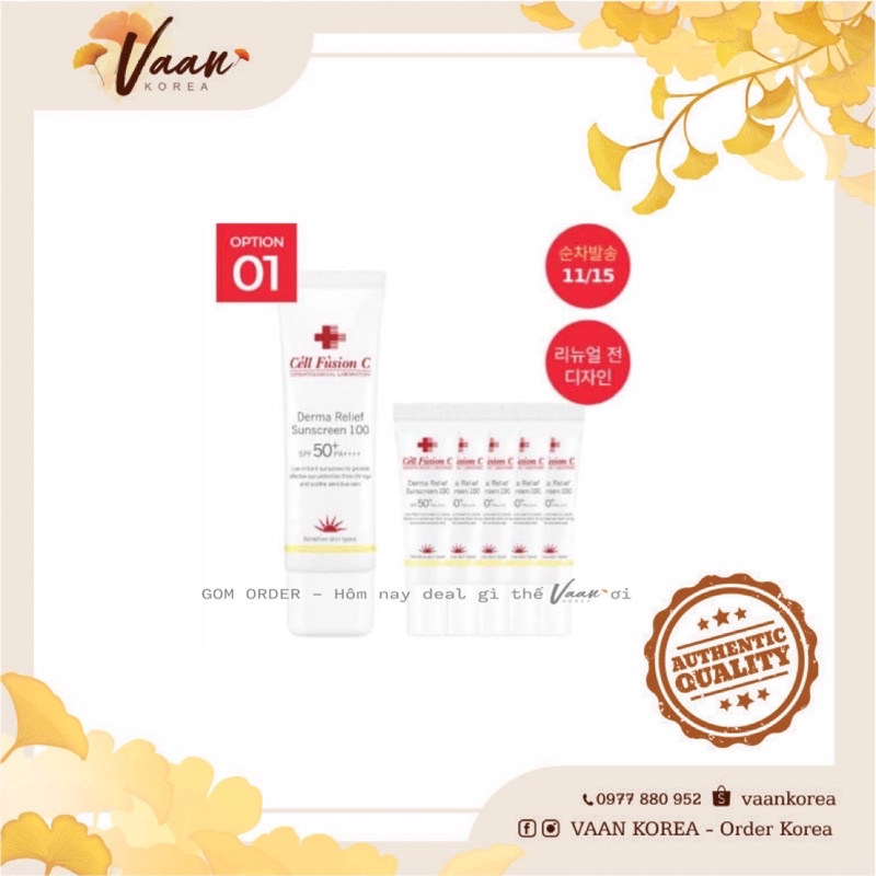 Kem chống nắng Cell Fusion C VÀNG Derma Relief Suncreen 100 SPF 50+ PA++++