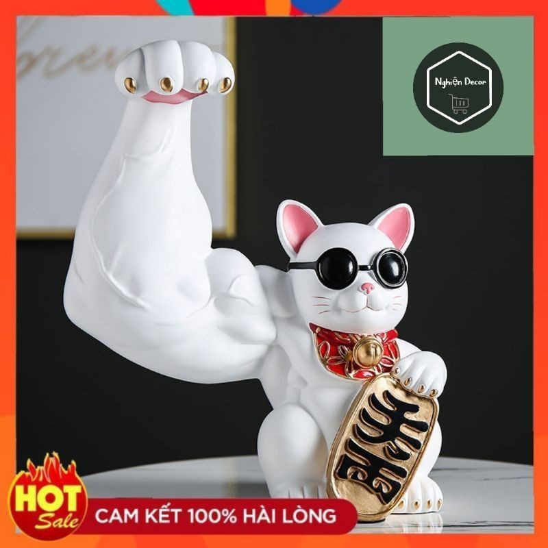 Mèo thần tài [ TẶNG MÓC KHÓA ] mèo thần tài cơ bắp lực sĩ cục súc tay đô tay lớn phát tài phát lộc thịnh vượng | BigBuy360 - bigbuy360.vn