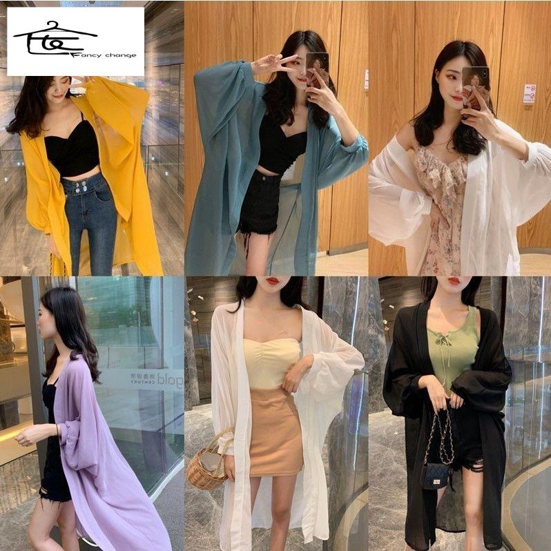 Áo Khoác Cardigan Chống Nắng Dáng Rộng Tay Phồng Vải Voan Thời Trang Mùa Hè Hàng Mới~2022