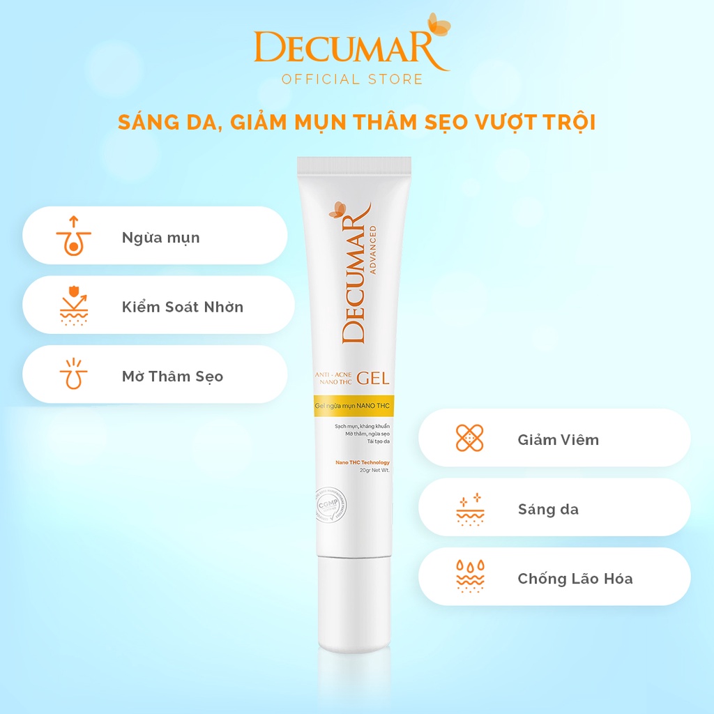 Gel mụn Nghệ trắng Decumar Advanced White 20gr giúp làm sạch sáng da thâm mụn