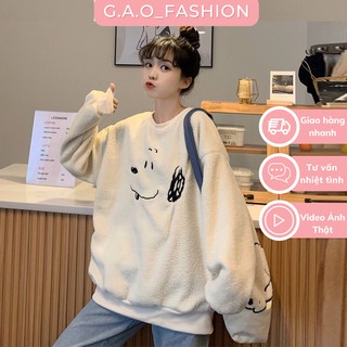 Áo Sweater Nữ Lông Form Rộng Thêu Hình Cún Snoopy Chất Lông Mềm Mịn Dày Ấm Phong Cách Thời Trang Hàn Quốc