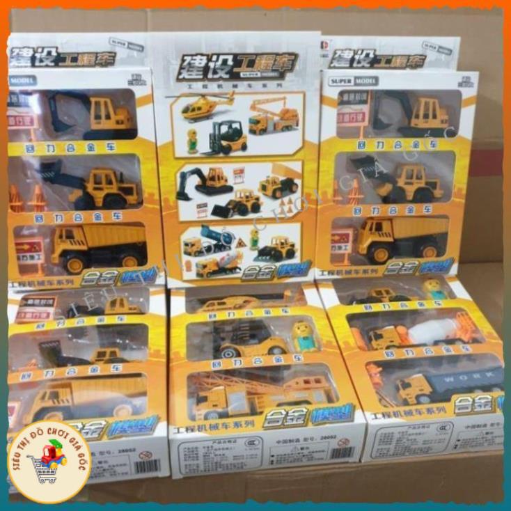 Đồ chơi Bộ sưu tập 3 xe ô tô công trường, xe cẩu, xe bom, xe tải, máy bay, xe bồn bê tông