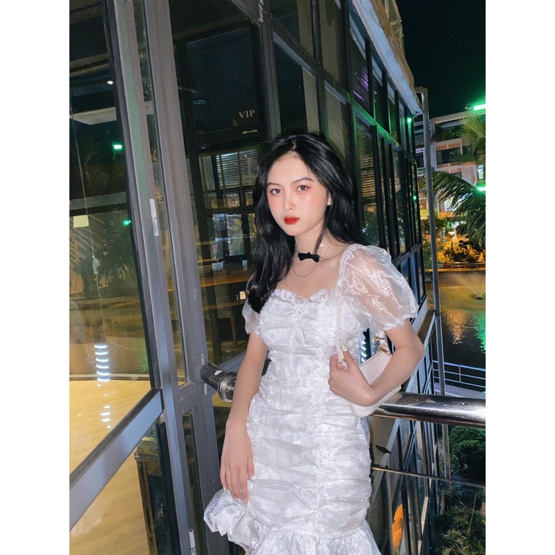 CHIKY WHITE DRESS - ĐẦM TRẮNG TIỂU THƯ REN HOA NỔI