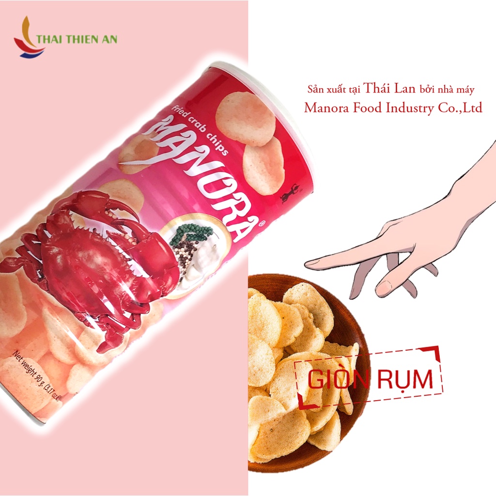 Bánh phồng tôm vị cua MANORA Thái Lan 90gr - lon - snack phồng tôm - fried crab chips