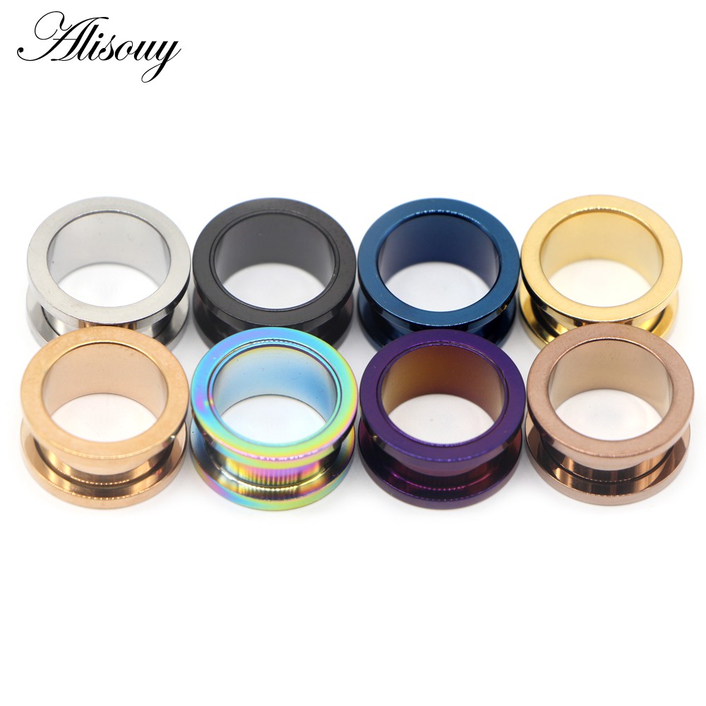 Alisouy Set 2 Khuyên Nong Tai Thép Không Gỉ Màu Vàng Hồng 2mm-25mm