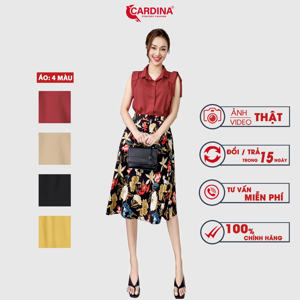 Áo Sơ Mi Nữ 𝐂𝐀𝐑𝐃𝐈𝐍𝐀 Chất Lụa mango Cao Cấp Sát Nách Nơ Vai Cổ Đức Form Suông Che Khuyết Điểm 2AF10 (Không kèm Chân Váy)