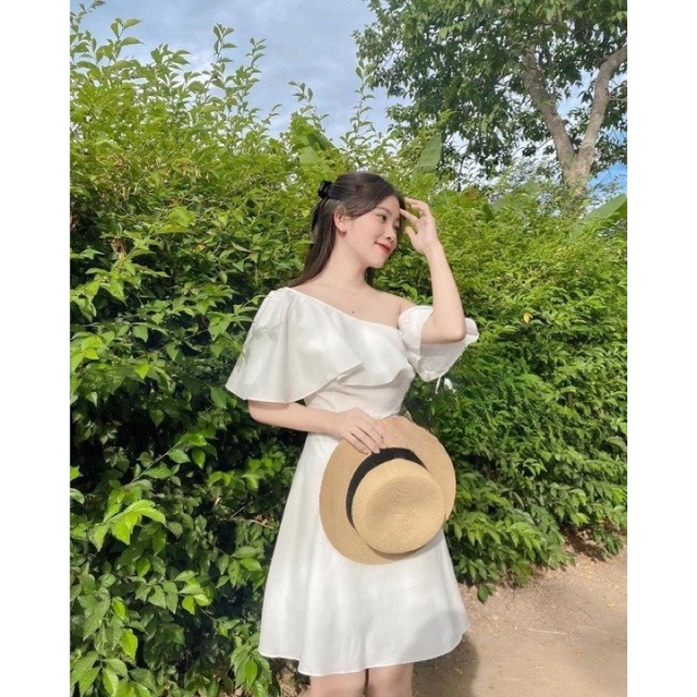 Váy Bèo Lệch Vai Dễ Thương 2 Lớp Tiêu Thư