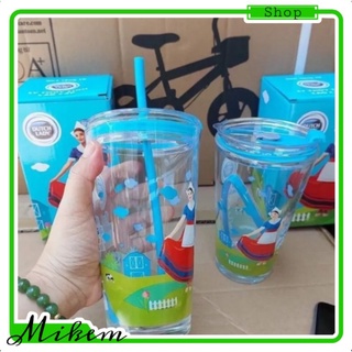 Ly Thủy Tinh Có Nắp Cao Cấp - Thủy Tinh Dày Dặn - Nắp Kín, Không Chảy Nước, Có Khe Cắm Ống Hút, thể tích 450ml