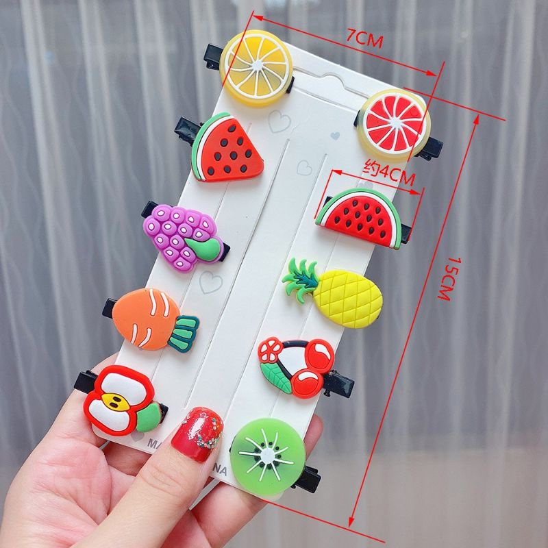 Set 10 kẹp tóc hình trái cây, hoạt hình cho bé gái phong cách hàn quốc