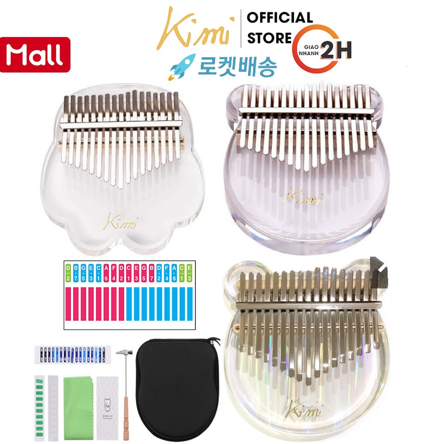 Đàn kalimba Kimi 17 phím pha lê trong suốt hình gấu KIMI - M17004S