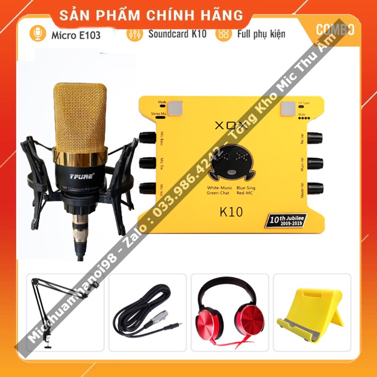 Combo Thu Âm chuyên Nghiệp Sound Card XOX K10 2020 - Mic E103 Kiểu Dáng Cực Đẹp, Dễ Dàng Lắp Đặt , Âm Thanh Cực Hay