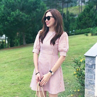 Đầm váy caro hồng basic (kèm hình thật)