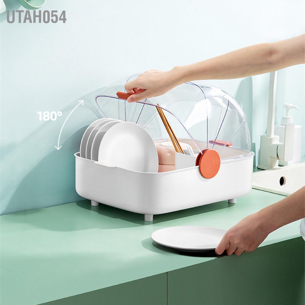 [Hàng Sẵn] Rổ úp bát hình quạt có nắp đậy và thùng đũa đa chức năng Chống bụi sấy khô cho nhà bếp【Utah054】