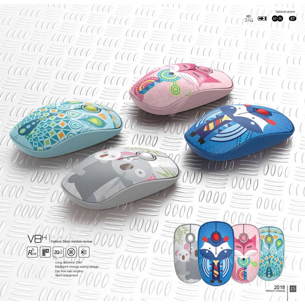 Chuột Mouse không dây FD-V8 Blue/Green/Gray Chính hãng (Có pin, 1xAA)