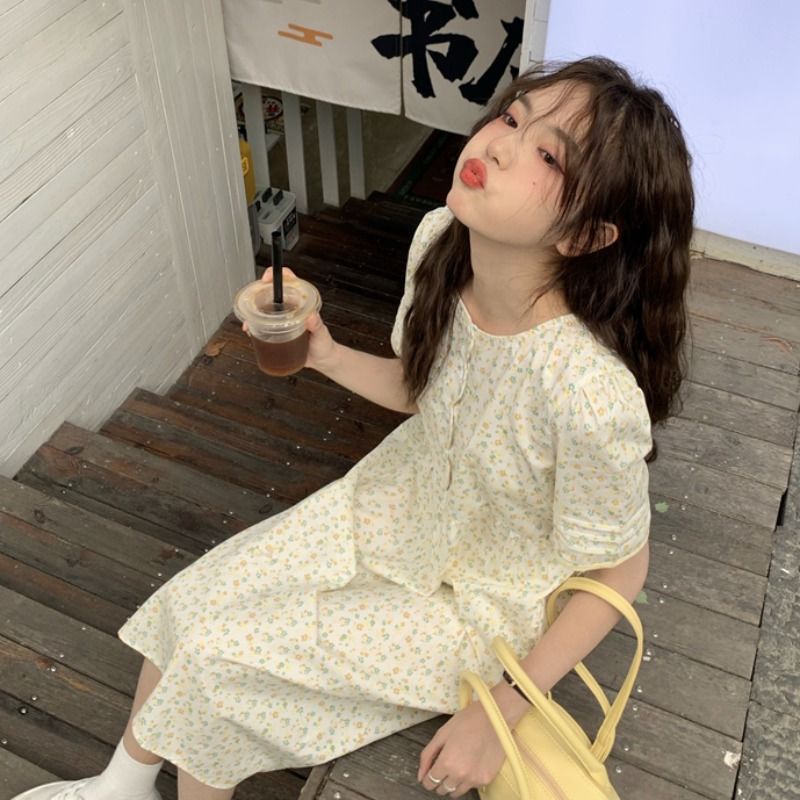 Đầm Dài Họa Tiết Hoa Vàng Phong Cách Pháp Thời Trang Mùa Hè 2022 Cho Nữ