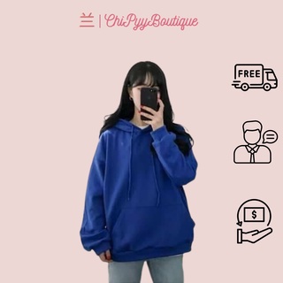 [Video + Ảnh thật] Hoddie nỉ bông tay dài xanh coban unisex - Áo khoác nỉ chui đầu xanh dương có nón form rộng trơn