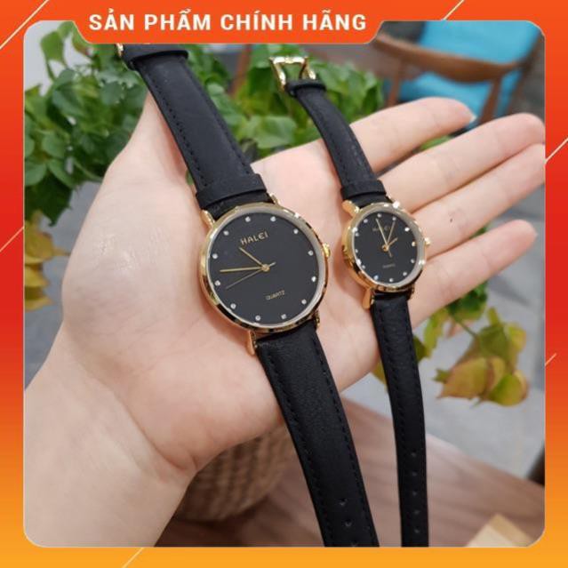 Hot!!! Đồng hồ đôi nam nữ Halei dây da đen mặt ngọc chính hãng Tony Watch 68 giá re