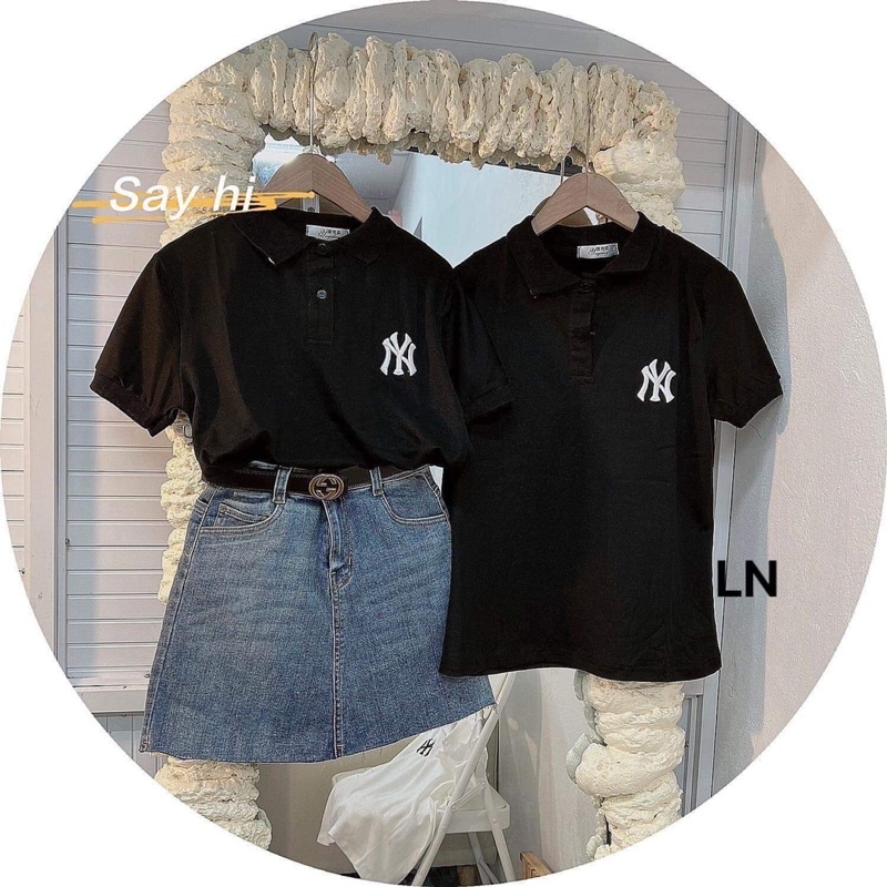 Áo Polo Tay Lỡ N.Y Unisex Nữ [FREESHIP] Thun form rộng oversize in hình vintage đường phố hàn quốc Ulzzang