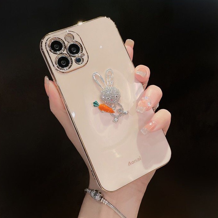 Ốp Điện Thoại TPU Dẻo Viền Vuông Kim Cương In Hình Thỏ Hoạt Hình Cho iPhone 13 12 11 Pro Max iPhone X XR XS Max 7 8 6 6s Plus
