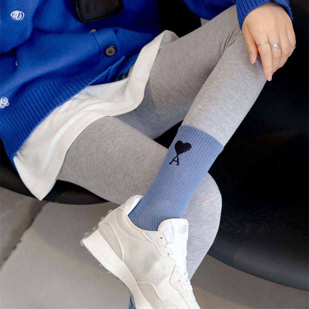 AROMA Vớ Cotton Cổ Cao Thêu Họa Tiết Trái Tim Đơn Giản Thời Trang Cho Cặp Đôi