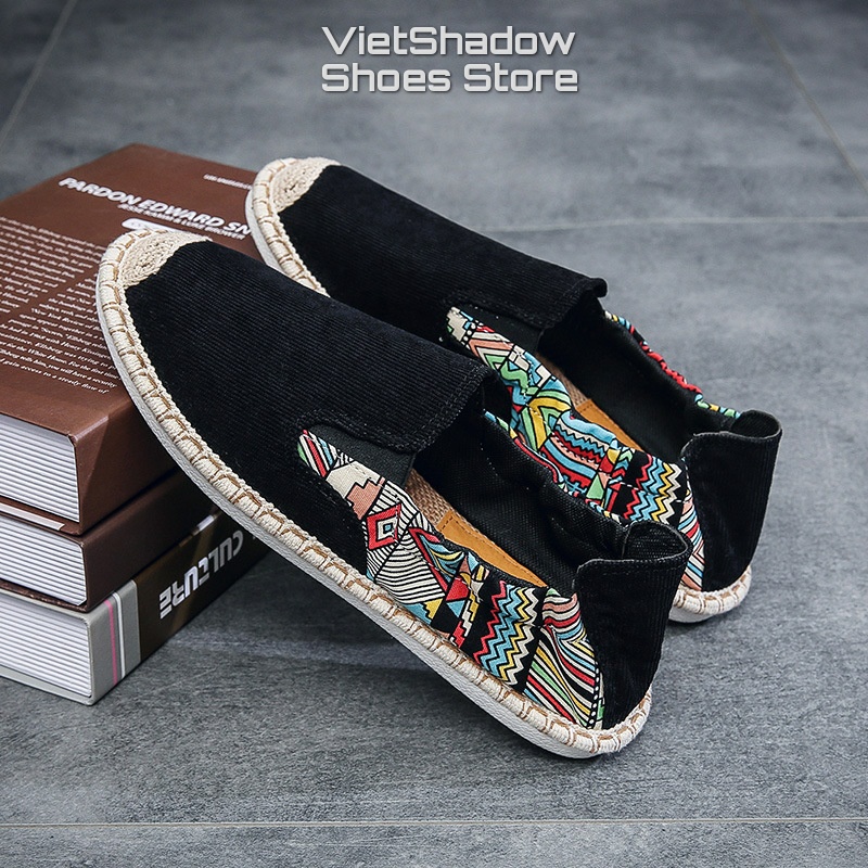 Slip on nam - Giày lười vải nam chất liệu nhung phối họa tiết mẫu mới 2022 - Mã 2953