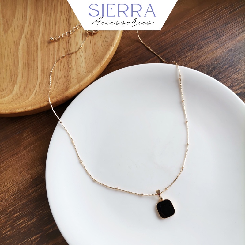 R41 - Dây chuyền vòng cổ hình vuông khảm mặt đá đen huyền bí phong cách thanh lịch - Sierra Accessories
