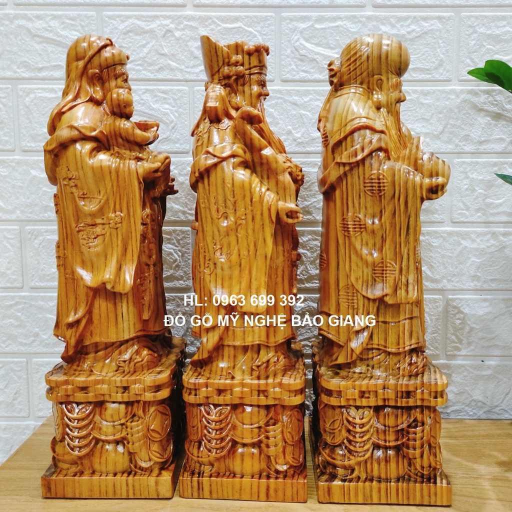 Bộ tượng phúc lộc thọ gỗ huyết long cao 30 cm