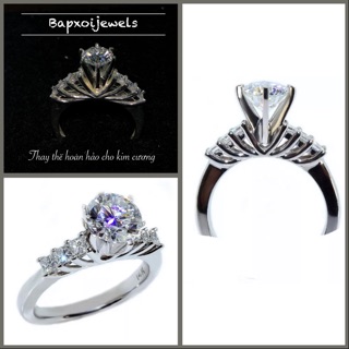 Nhẫn Full Moissanite: Tấm 2,5ly vuông+Chủ 6,3ly (hoặc 6,5ly) hàng trắng nước D, hàng kiểm định; Bạc 925 mạ bạch kin