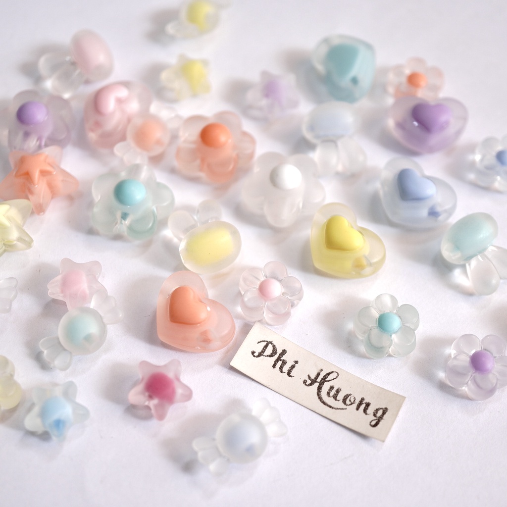 Gói 10g - 20g hạt cườm nhựa có nhân trong mờ nhiều hình dạng đủ màu xỏ vòng tay DIY
