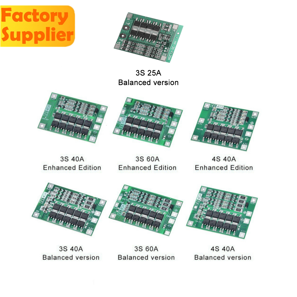 Mạch bảo vệ pin Lithium 3s / 4s 25a 40a 60a 18650 Bms 11.1 V 12.6v / 14.8v 16.8v 18.1