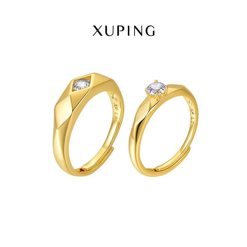 Nhẫn Cặp Đôi Mạ Vàng 24K, Đính Đá ECZ Trang Nhã, Phong Cách Hàn Quốc - XPNC01