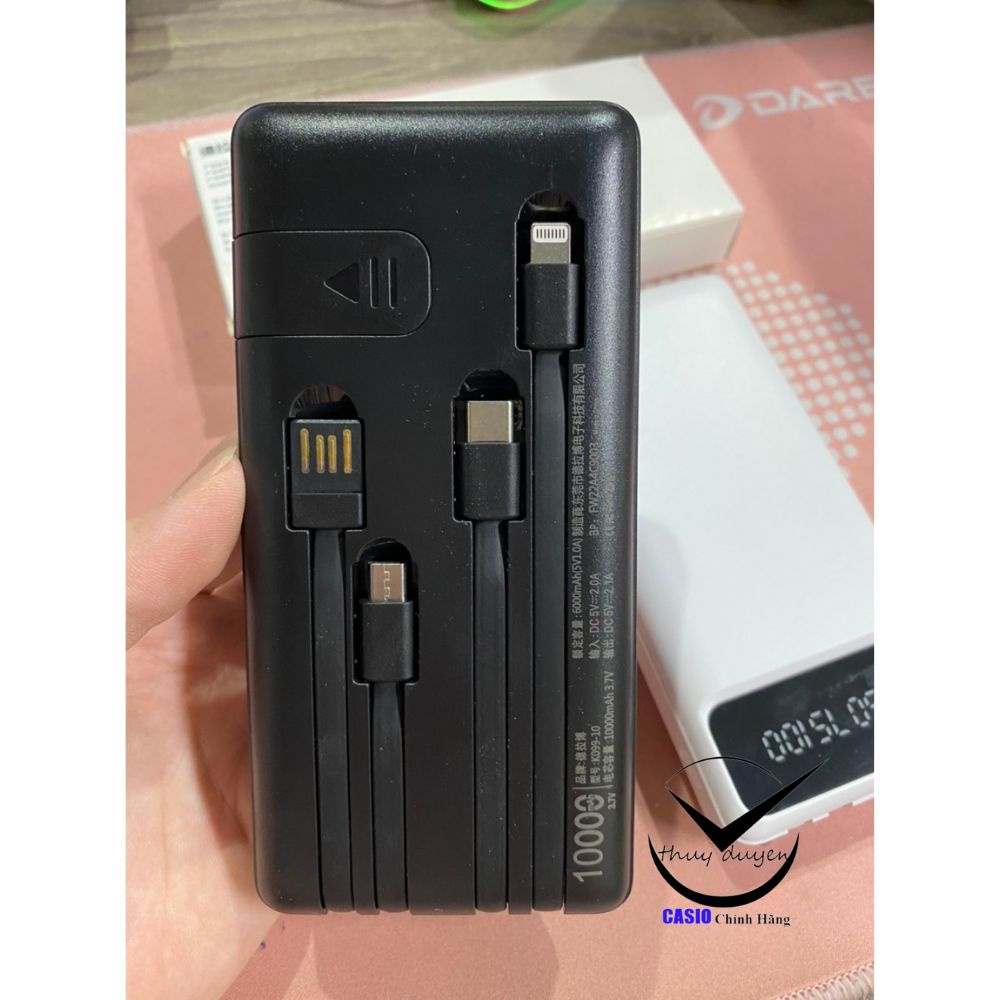 Sạc dự phòng kèm 4 dây cáp 10000mah đa năng 4 trong 1 mini có 2 đèn led hỗ trợ sạc nhanh charger Ip11 bảo hành 12 tháng