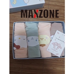 Maxzone Set 4 Quần Lót Cotton Không Để Lại Dấu Vết Kháng Khuẩn In Hình Sanrio Kuromi Melody Cinnamoroll Pompom Purin Cho Nữ