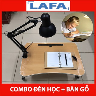 [TẶNG 10K 1 NGÀY DUY NHẤT] Combo Đèn Kẹp Bàn & Bàn Gấp Gọn Có Khe Để Điện Thoại, Ipad Gỗ Ép Cao Cấp