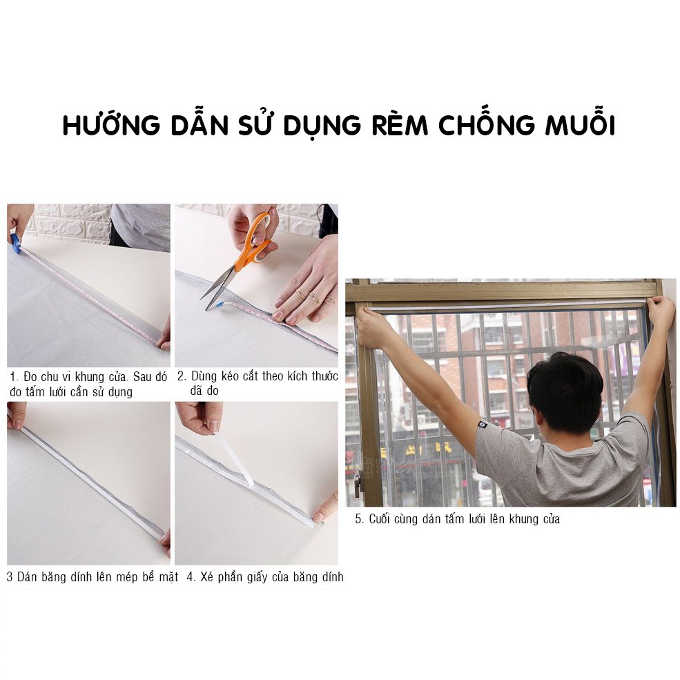 Lưới chống muỗi lưới sợi chống côn trùng muỗi ruồi bọ, Rèm dán cửa sổ lọc sạch bụi bẩn nhà cửa 1,35x1,35m