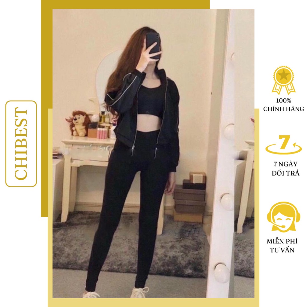 Quần legging nữ đen cạp cao full túi giấy MUJI chất cotton dày mịn CHIBEST YQB44