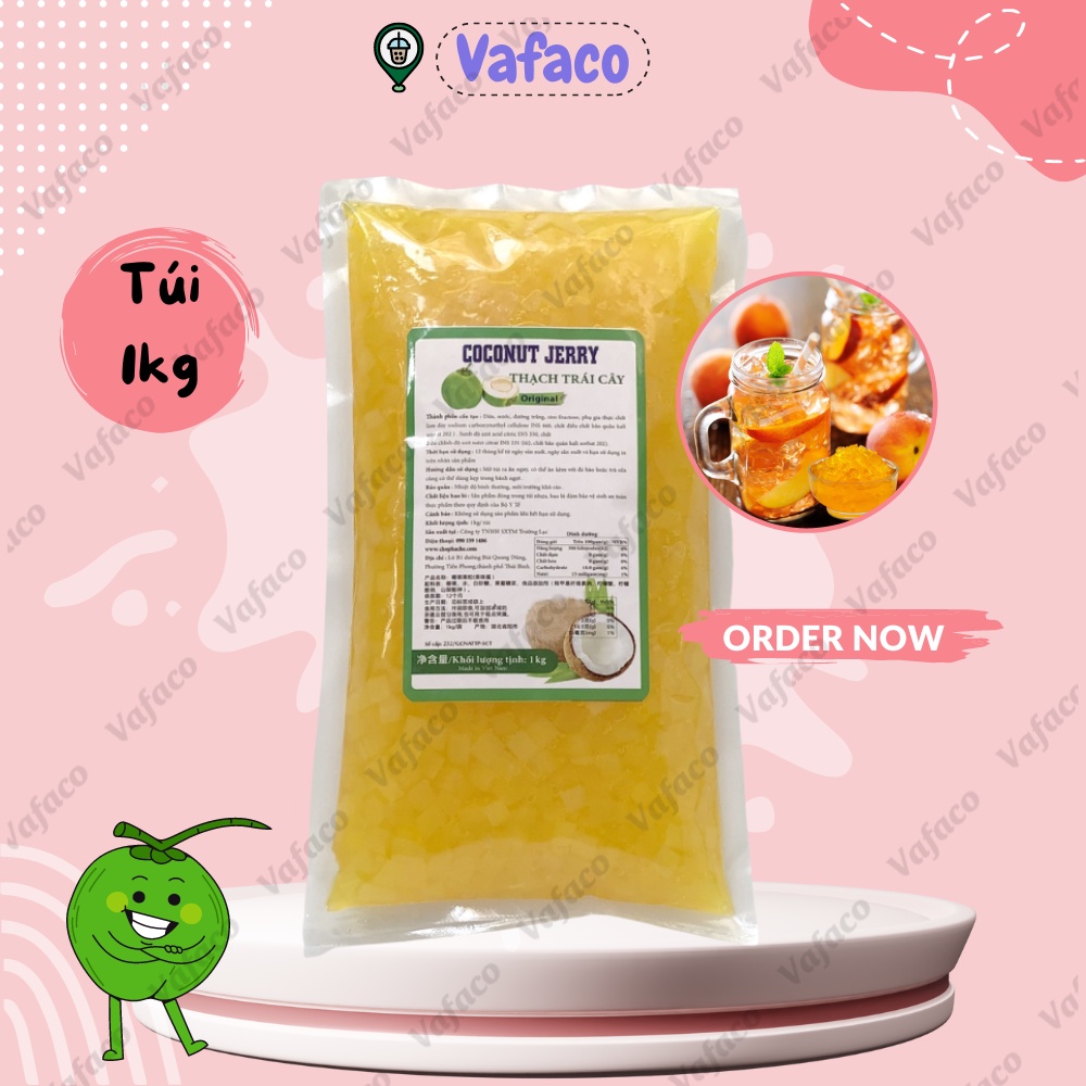 Thạch Dừa vị Đào Coconut Jerry Cắt Hạt 10mm - Túi 1kg - Giải nhiệt, pudding, Giải khát mùa hè