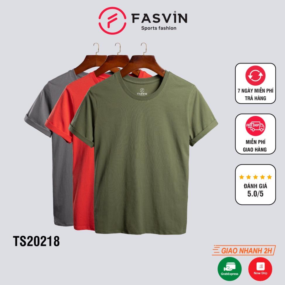Áo phông nam cổ tròn tay ngắn Fasvin chất cotton cao cấp mềm mát co giãn dáng gọn TS20218.1.HN - Hàng nhập khẩu !