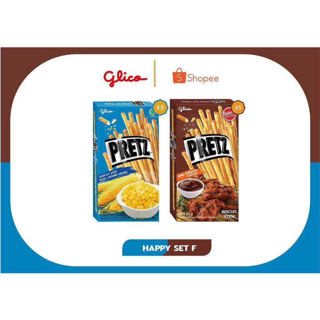 Combo 10 hộp Happy Set C Bánh que nướng giòn mix 2 vị gà nướng và bắp GLICO Pretz  (5 BBQ 5 bắp)