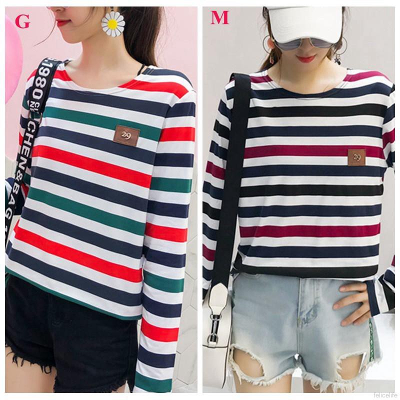 Áo Thun Tay Dài Hoạ Tiết Kẻ Sọc Nhiều Màu Sắc