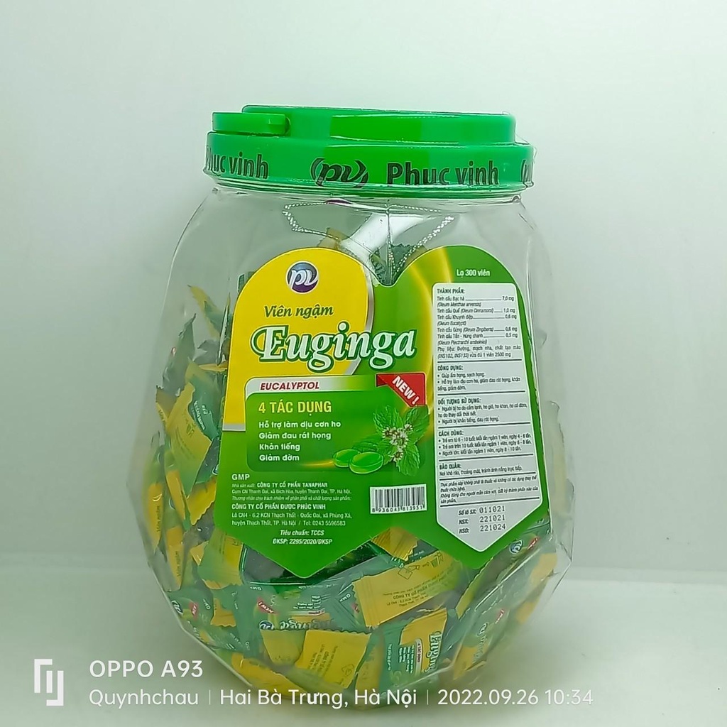 Viên kẹo ngậm thảo dược EUGINGA phúc vinh lọ 300 viên