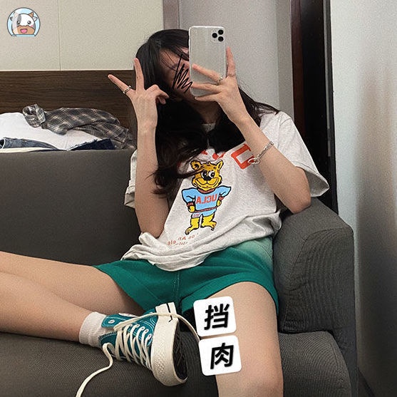 Quần Short denim Màu gradient Lưng Cao Dáng Rộng Thời Trang Mùa Hè 2022 Mới Cho Nữ