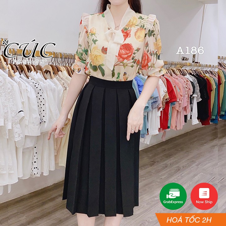 Chân váy xếp ly to dáng dài cao cấp công sở Cúc Fashion váy xếp li to