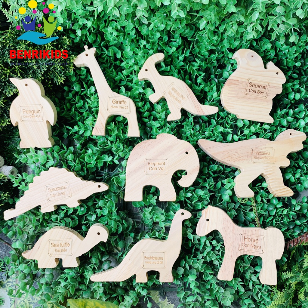 Đồ Chơi Sạch Benrikids Bộ Động Vật Bằng Gỗ Thông Thuần Mộc Bé Chơi Tô Màu,Xếp Thăng Bằng Tập Vẽ