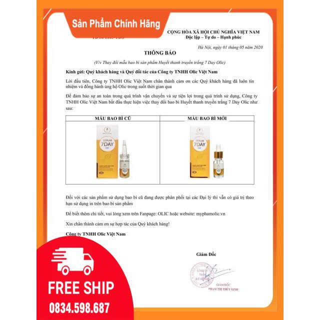 [Chính hảng] huyết thanh truyền trắng 7day olic (bao hàng cty ) tuyển sỉ giá ưu đải | BigBuy360 - bigbuy360.vn