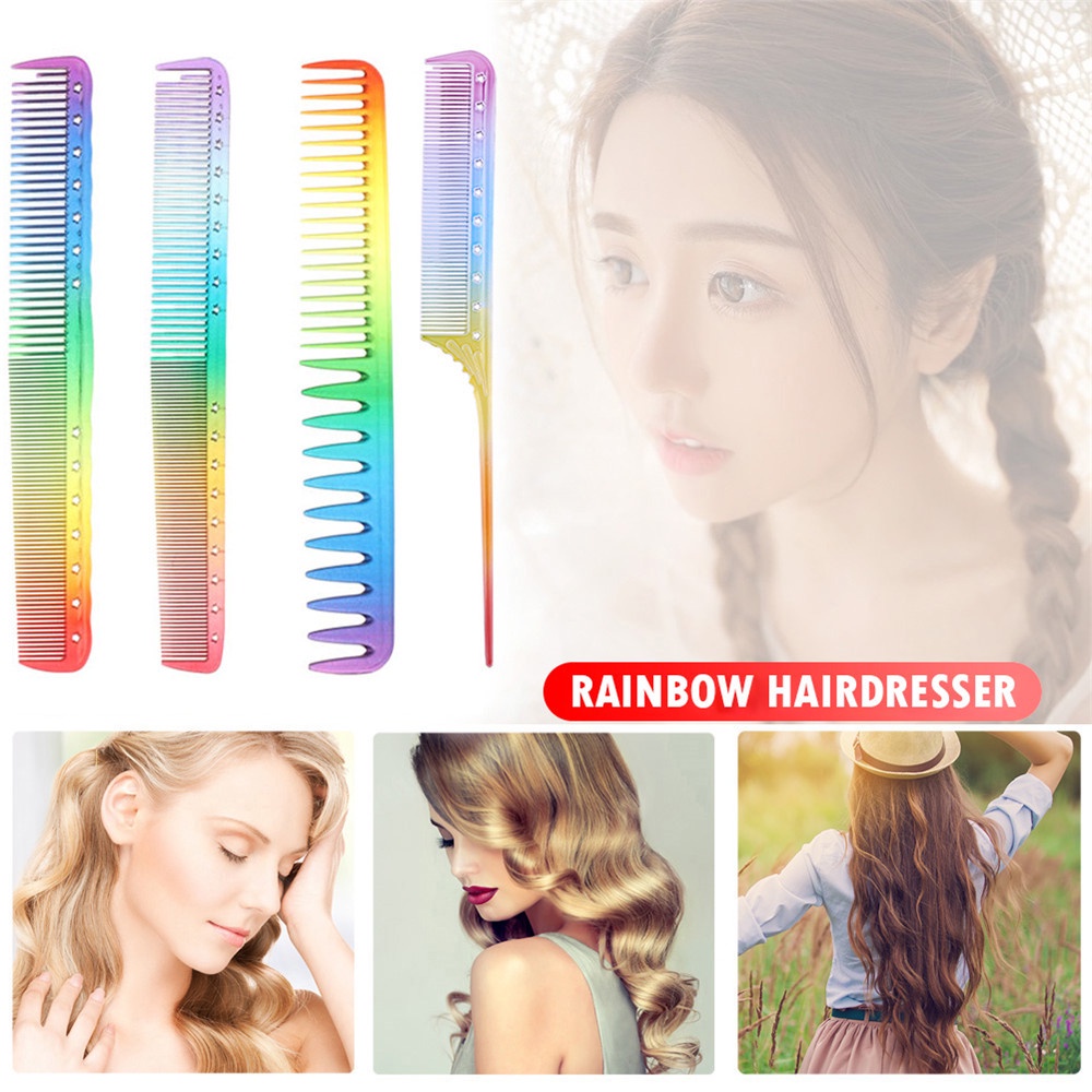 [Hàng mới về] Lược Chải Tóc Bằng Nhựa Trong Suốt Màu Cầu Vồng Thiết Kế Nhỏ Gọn Dành Cho Tiệm Làm Đẹp