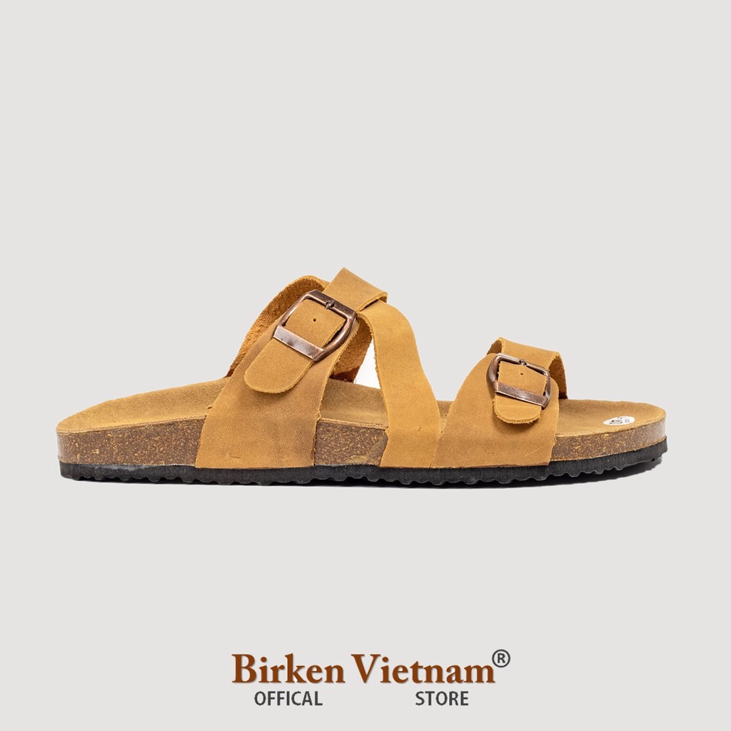MÃ D25 DÉP DA BÒ THẬT Đế Trấu Quai Ngang Unisex Birken VietNam Bioline
