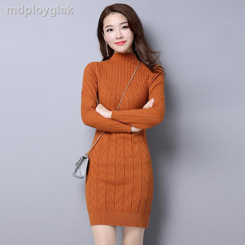 2020 autumn and winter new large size mid-length knitted bottoming shirt wild thick sweater women slim slimming dress | BigBuy360 - bigbuy360.vn