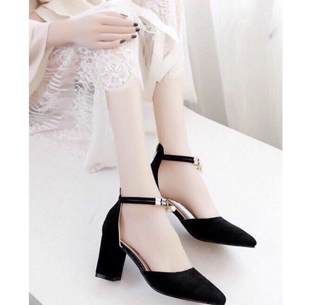 Giày Cao Gót 7p Bít Mũi Gót Dây Kéo Vòng Cổ Châu ST